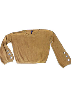 Moon & Madison Women's S Gold Knit Cropped Sweater Grommet Arms Punk Rock